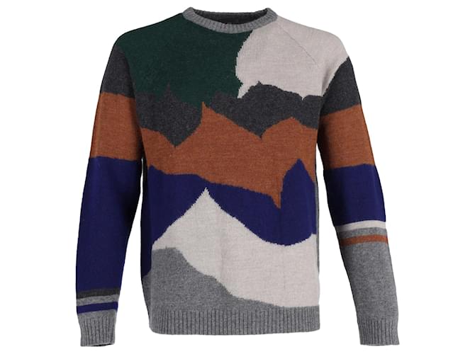 Maglione girocollo Lanvin con intarsio paesaggio in lana multicolor Multicolore  ref.1028132