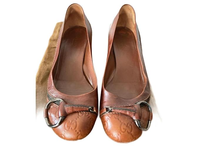 Gucci Ballet flats Brown Leather  ref.1028448