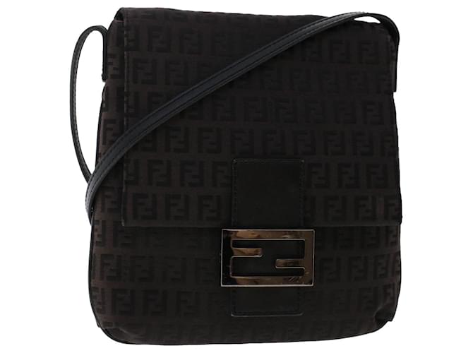 FENDI Zucchino Canvas Shoulder Bag Dark Brown Auth fm2601  ref.1028533