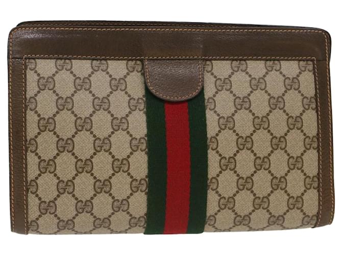 GUCCI GG Canvas Web Sherry Line Clutch Bag Beige Red Green 89.01.002 Auth bs7231  ref.1028598