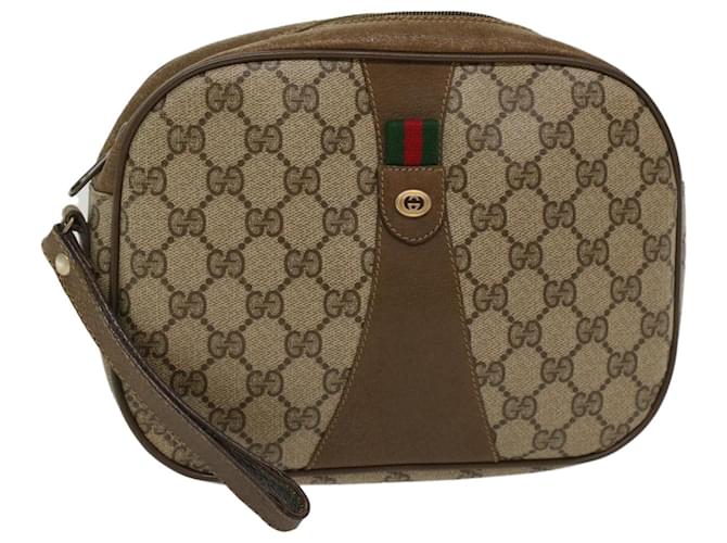 GUCCI GG Canvas Web Sherry Line Pochette PVC Cuir Beige Rouge Auth ep1269 Vert  ref.1028603