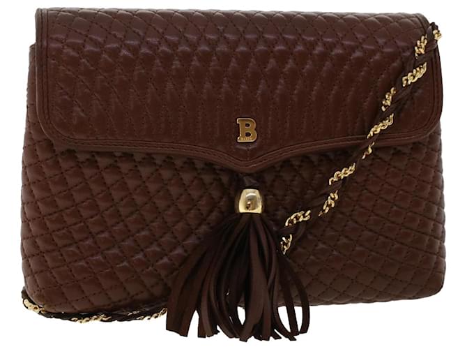 BALLY Quilted Shoulder Bag Leather Brown Auth ep1299  ref.1028615