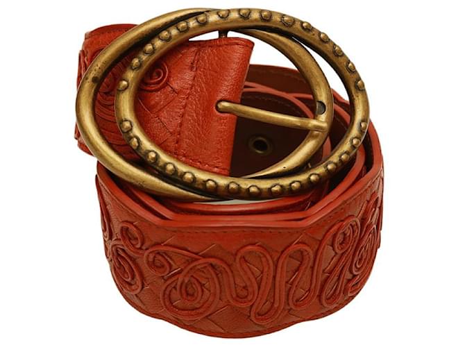 Bottega Veneta Red Ecaille Leather Bronze Tone Large Buckle Belt size 85/34 Dark red  ref.1028752