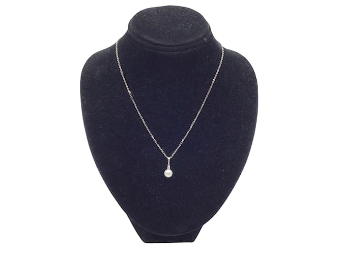 Mikimoto 18K Oro bianco con goccia di perla e diamante Argento Metallo  ref.1028849
