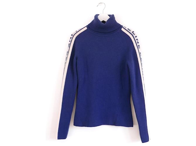 Céline Celine Vintage Fall 1999 Logo Sleeve Cashmere Sweater Blue  ref.1028872