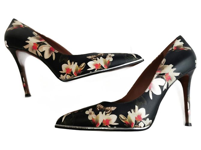 Décolleté Givenchy in pelle nera e floreale Nero Argento Multicolore