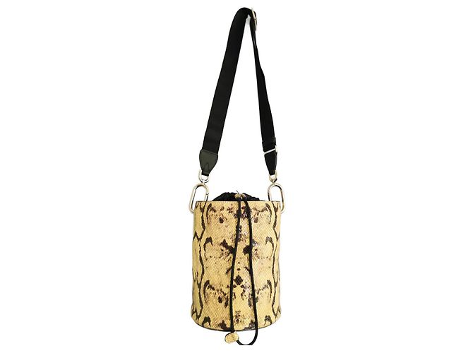 Furla Beuteltasche aus Leder Python Print gelb schwarz Python drucken