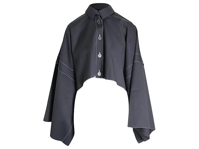 Loewe Flowy Button Down Cropped Blouse with Accent Sleeves in Black Polyester  ref.1029238