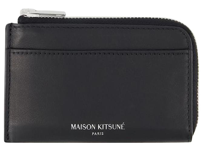 Autre Marque Porte-Cartes Zippé - Maison Kitsune - Cuir - Noir  ref.1029246
