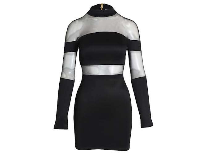 Balmain Bodycon Mini Dress with Sheer Inserts in Black Polyamide  ref.1029253