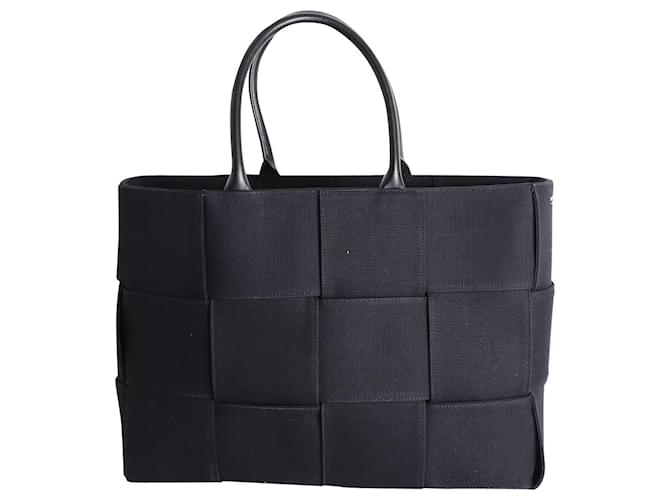 Große Arco-Einkaufstasche von Bottega Veneta aus schwarzem Canvas und Leder Leinwand  ref.1029257