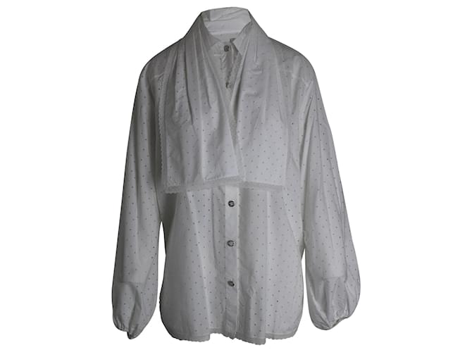 Chanel SS23 Perforiertes, geknöpftes Hemd mit Schal aus weißer Baumwolle  ref.1029259