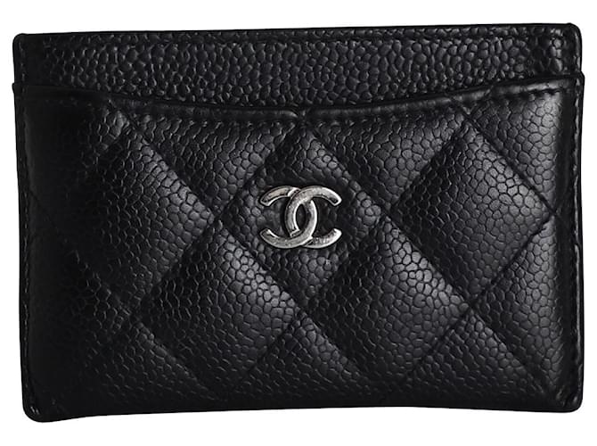 Chanel Quilted Caviar Classic Kartenetui aus schwarzem Leder  ref.1029286