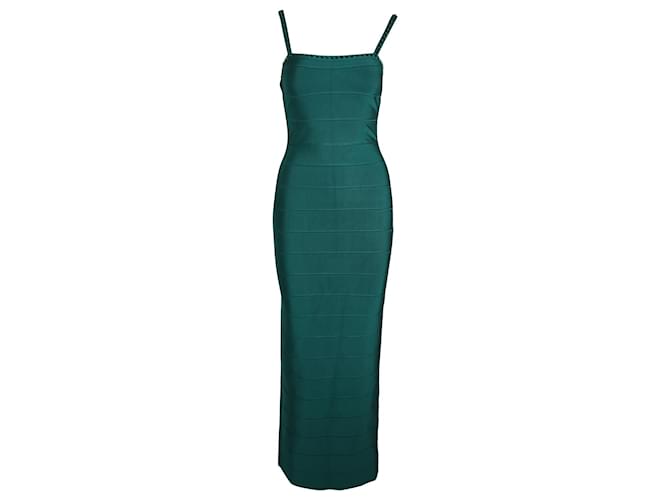 Herve Leger Crystal-Embellished Bandage Midi Dress in Green Rayon Cellulose fibre  ref.1029288