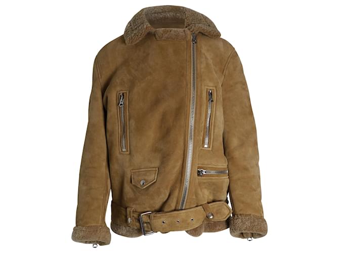 Acne Studios Velocite Belted Shearling Jacket In Brown Calfskin Leather Pony-style calfskin  ref.1029290
