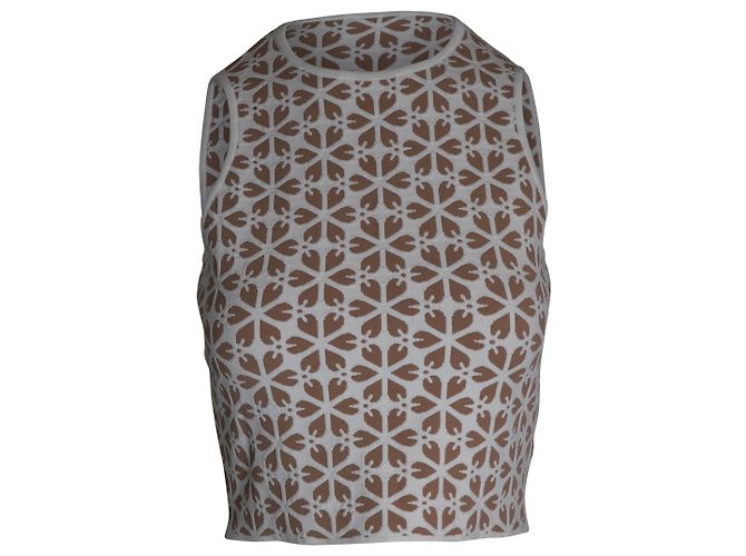 Alexander McQueen Geometric Cropped Tank Top in Beige Viscose