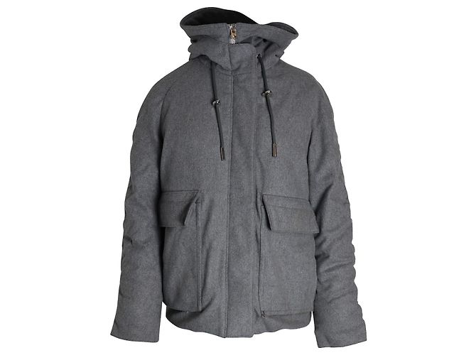 Acne Studios Asa Puffed Hooded Winter Jacket in Grey Wool