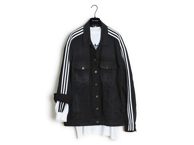 Balenciaga X Adidas oversized denim jacket and three-stripe top Black