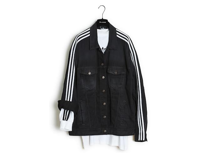 Balenciaga X Adidas oversized denim jacket and three-stripe top Black Cotton  ref.1029533