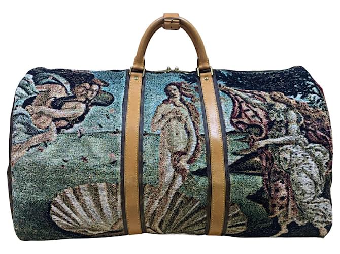 Louis Vuitton Keepall 60 Botticelli "La Naissance de Venus" Brown Beige Leather Cloth  ref.1029561