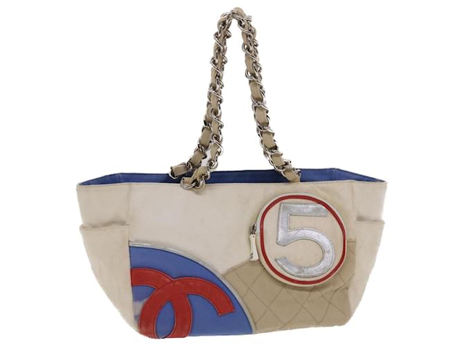 Bolso tote con cadena CHANEL No5 Autenticación CC en lienzo blanco 49901  ref.1029625