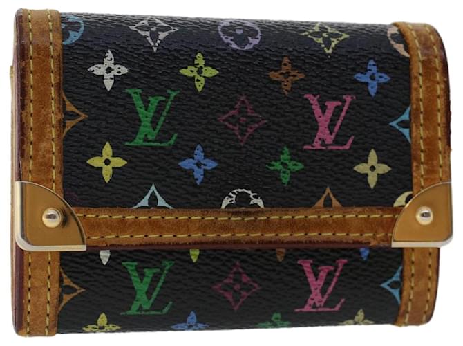 LOUIS VUITTON Multicolor Porte Monnaie Plat Coin Purse Black M92656 Auth th3875  ref.1029664