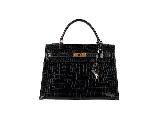 Hermès Lisse Crocodile Kelly 32 Retourne Handbag Black  ref.1029681