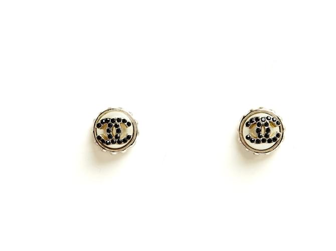 Chanel CC in cristallo nero su borchie di perle Argento Metallo  ref.1029837