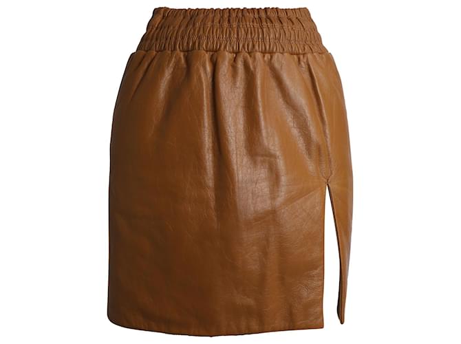 Mini-jupe Miu Miu avec fente en cuir marron  ref.1030232
