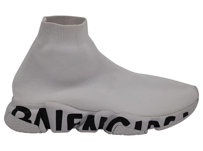 Balenciaga Speed Graffiti Sneakers in White Polyester  ref.1030259
