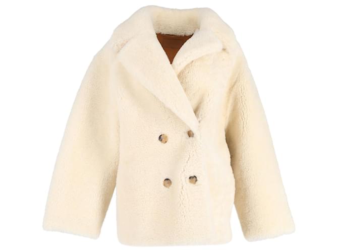Cappotto in shearling con petto foderato Nili Lotan Addie in pelliccia di agnello color crema Bianco Crudo  ref.1030269