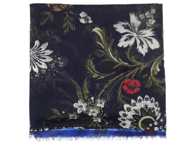Dries Van Noten Sciarpa con stampa floreale blu