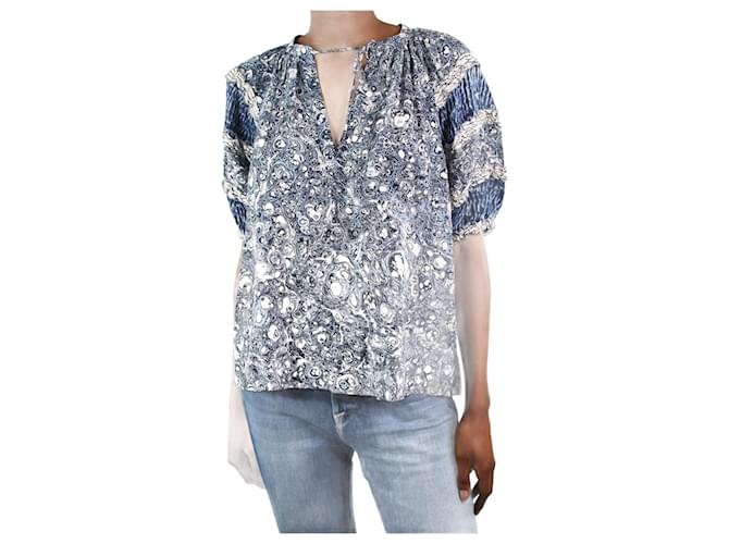 Ulla Johnson Blue printed keyhole blouse - size US 6 Cotton  ref.1030349