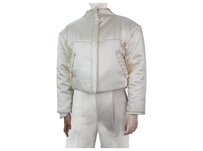 Autre Marque Cream cropped bomber jacket - size S Viscose  ref.1030355