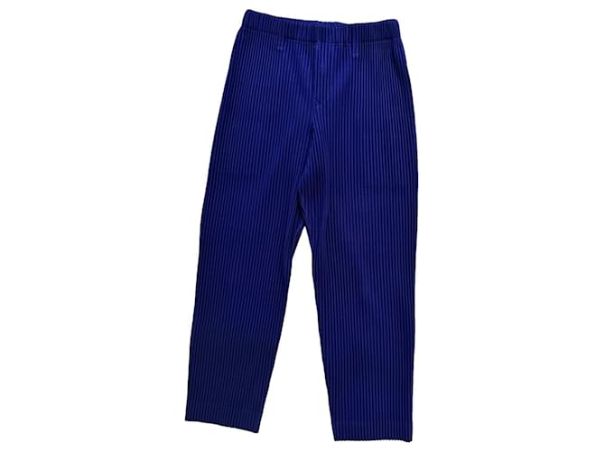 Issey Miyake Pantalon Homme Plissé Bleu Royale Polyester  ref.1030452