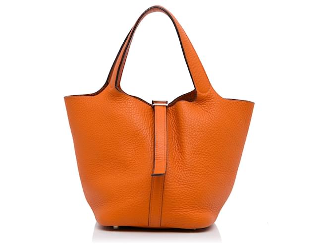 Hermès Hermes Orange Clemence Picotin Lock 18 Leather Pony-style calfskin  ref.1031023 - Joli Closet