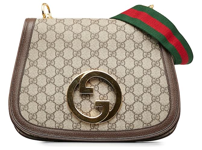 【GUCCI】Blondie GG Supreme Fabric ウォレット ブラウン Gucci Brown Medium GG Supreme Blondie Bag Beige Leather