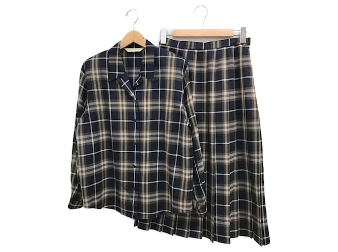 Burberrys Skirt Suit Outfit Brown Beige Dark blue Wool  ref.1031153