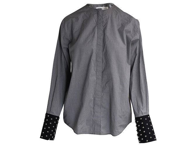 JW Anderson J.W. Camicia Anderson con polsini borchiati e micro-check in cotone bianco e nero