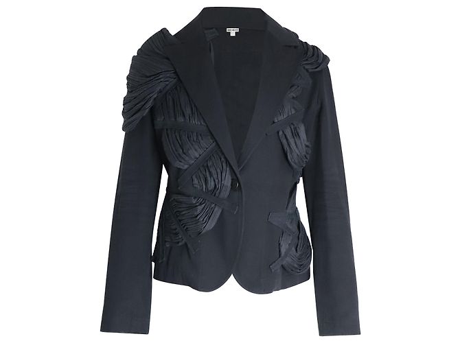 Issey Miyake/S 2003 Blazer plisado drapeado Runway en algodón negro