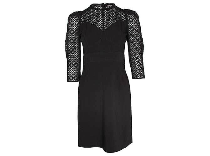 Sandro Emila Macramé Lace And Crepe Mini Dress In Black Polyester  ref.1031234