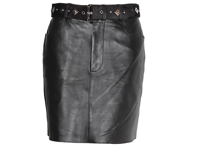 Maje Skirt with Belt Detail in Black Leather  ref.1031242