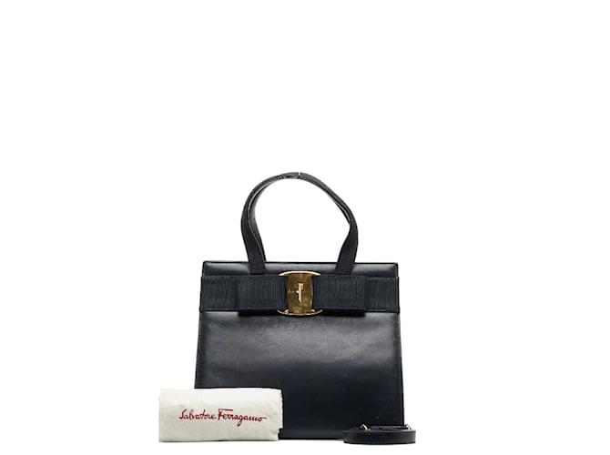 Salvatore Ferragamo Leather Vara Bow Handbag BA-21 4176 Blue Pony-style calfskin  ref.1031283