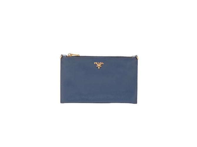 Prada Saffiano Leather Clutch Bag Blue Pony-style calfskin  ref.1031298