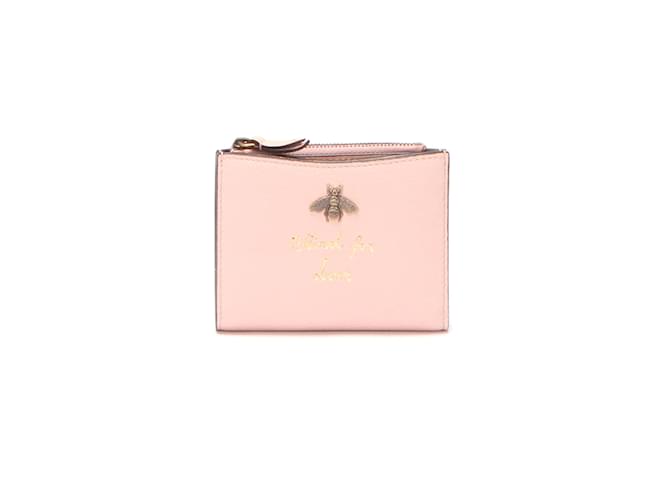 Gucci Animalier Leather Bifold Compact Wallet 498094 Pink Pony-style calfskin  ref.1031299