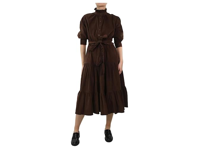 Autre Marque Brown high-neck corduroy tiered midi dress - size S Cotton  ref.1031323