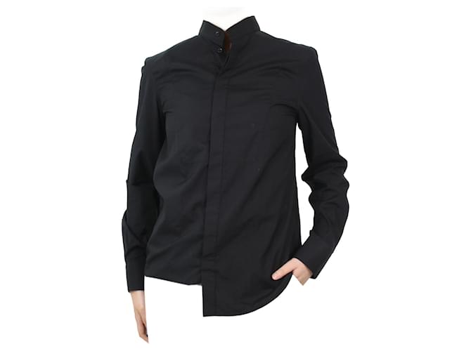 Autre Marque Camicia aderente nera senza colletto con bottoni - taglia S Nero Cotone  ref.1031334