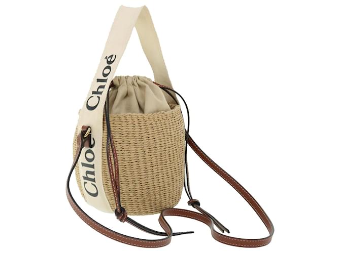 Chloé Chloe Small Woody Shoulder Bag straw Beige 03-21-68-65 auth 49911  ref.1031550