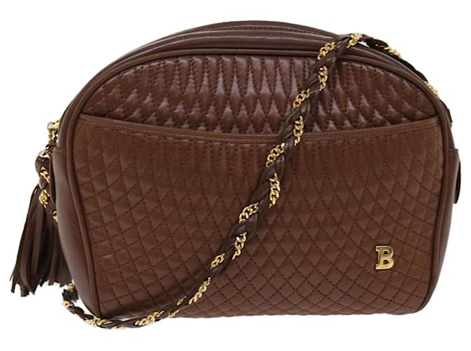 BALLY Quilted Chain Shoulder Bag Leather Brown Auth ep1276  ref.1031560