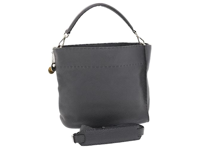 FENDI Selleria Anna Small Hand Bag Leather 2way Gray 8BT218 auth 50266 Grey  ref.1031603